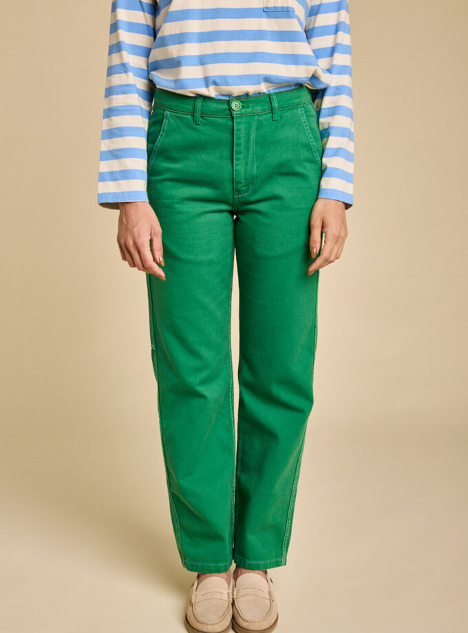 Pantalon Éclore, couleur verte, vue de face, Graine collection SS25